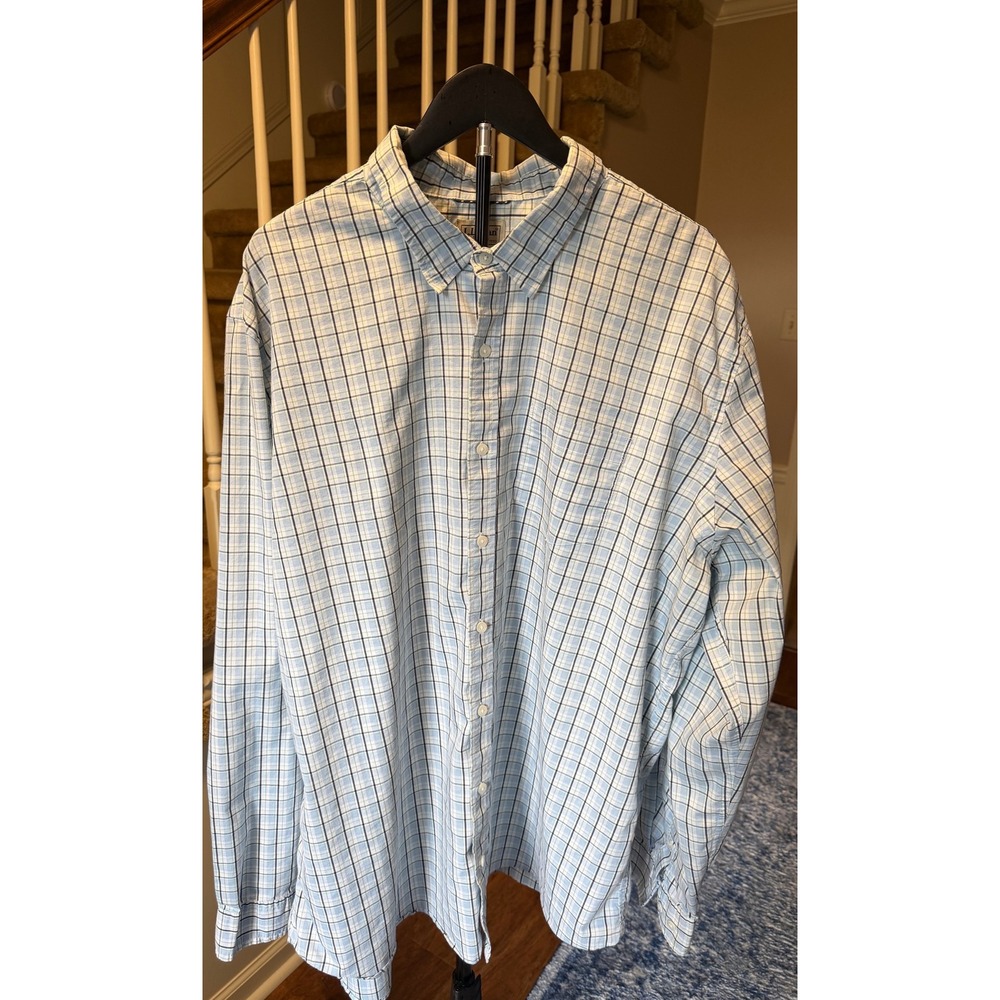 LL Bean Mens XXL Tall Plaid Button Down Shirt Blue Green Slightly Fitted 522606